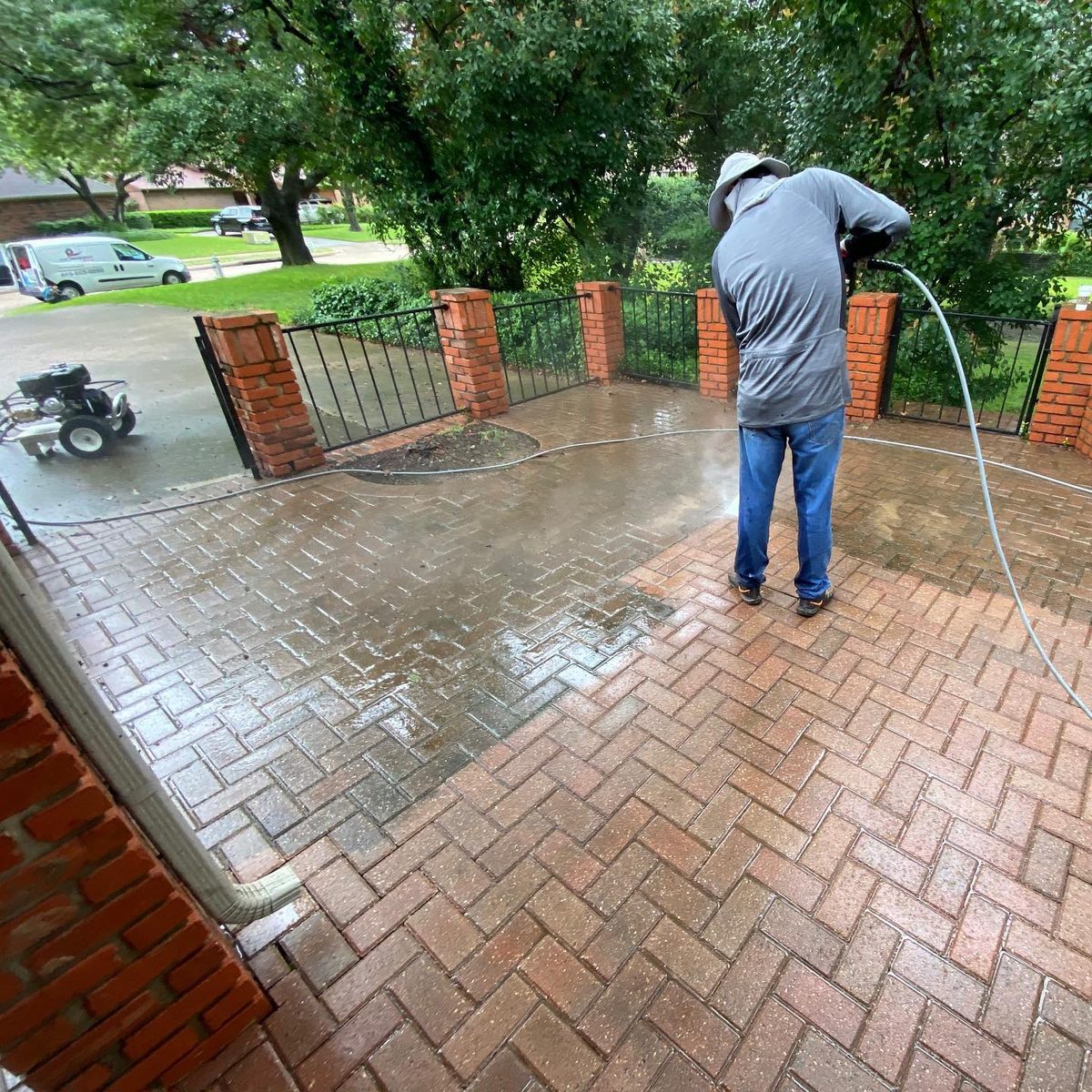 Professional brick paver pressure washing courtyard Florida — licensed and insured crew